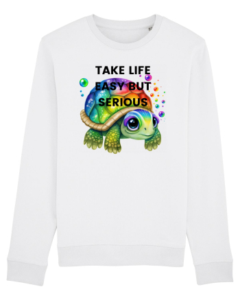 Broasca testoasa pictata in acuarela cu mesajul Take Life Easy but Serious White