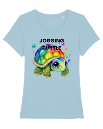 Broasca testoasa pictata in acuarela cu mesajul Jogging Turtle Sky Blue
