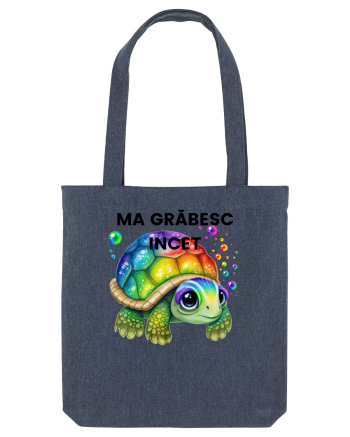 Broasca testoasa pictata in acuarela cu mesajul Ma grabesc Incet Midnight Blue