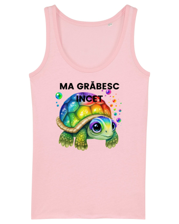 Broasca testoasa pictata in acuarela cu mesajul Ma grabesc Incet Cotton Pink