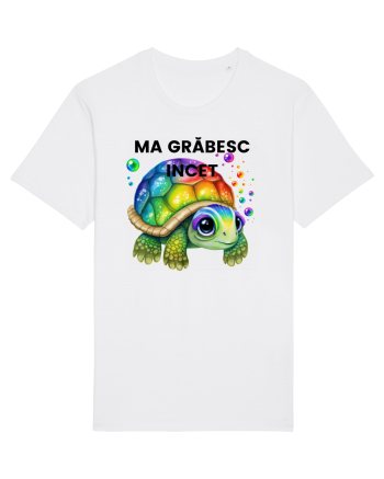 Broasca testoasa pictata in acuarela cu mesajul Ma grabesc Incet White