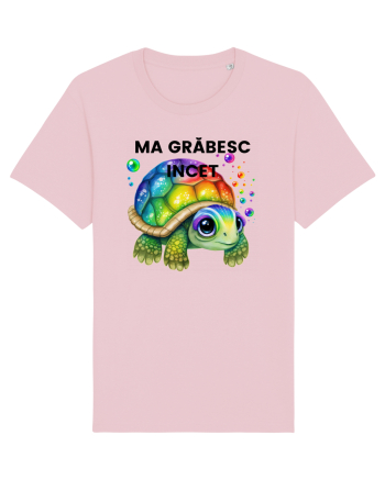 Broasca testoasa pictata in acuarela cu mesajul Ma grabesc Incet Cotton Pink