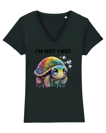 Broasca testoasa pictata in acuarela cu mesajul I'm not fast Black