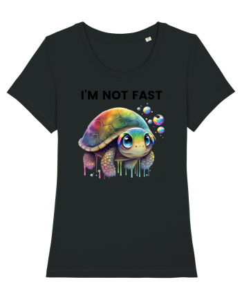 Broasca testoasa pictata in acuarela cu mesajul I'm not fast Black