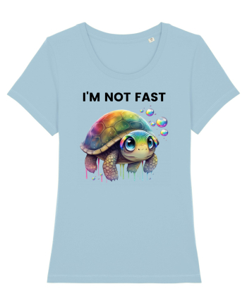 Broasca testoasa pictata in acuarela cu mesajul I'm not fast Sky Blue
