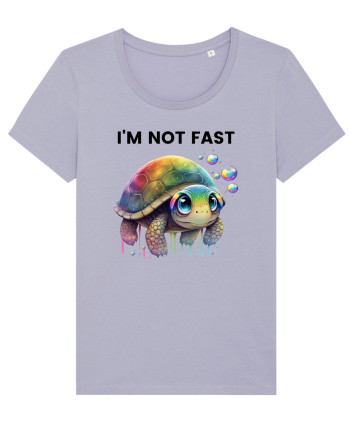 Broasca testoasa pictata in acuarela cu mesajul I'm not fast Lavender