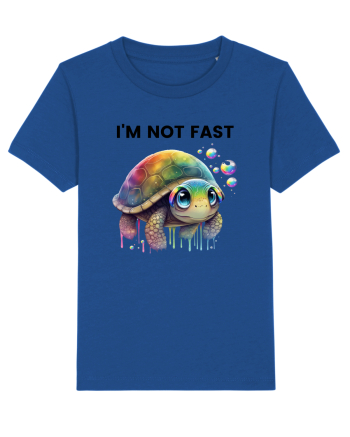 Broasca testoasa pictata in acuarela cu mesajul I'm not fast Majorelle Blue