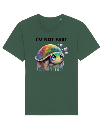 Broasca testoasa pictata in acuarela cu mesajul I'm not fast Bottle Green
