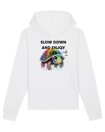 Broasca testoasa pictata in acuarela cu mesajul  Slow Down and Enjoy Life White