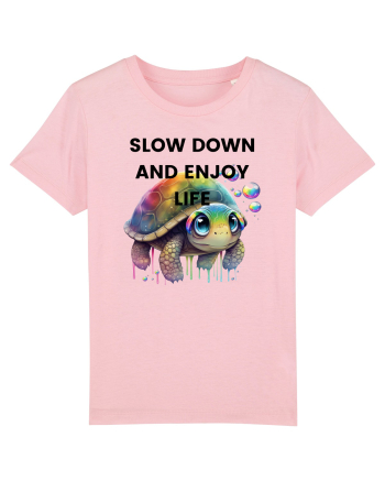 Broasca testoasa pictata in acuarela cu mesajul  Slow Down and Enjoy Life Cotton Pink