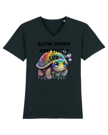 Broasca testoasa pictata in acuarela cu mesajul  Slow Down and Enjoy Life Black