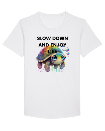 Broasca testoasa pictata in acuarela cu mesajul  Slow Down and Enjoy Life White