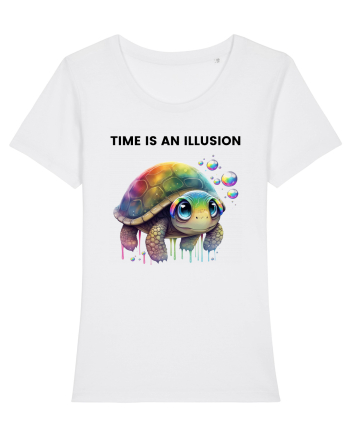 Broasca testoasa pictata in acuarela cu mesajul  Time is an Illusion White