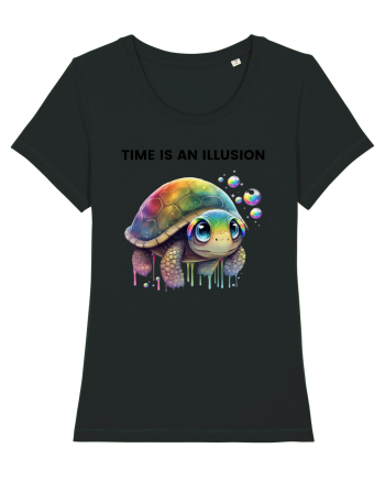 Broasca testoasa pictata in acuarela cu mesajul  Time is an Illusion Black