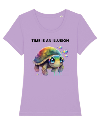 Broasca testoasa pictata in acuarela cu mesajul  Time is an Illusion Lavender Dawn