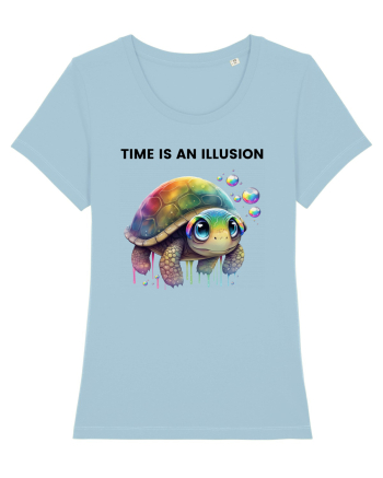 Broasca testoasa pictata in acuarela cu mesajul  Time is an Illusion Sky Blue