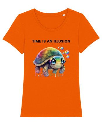 Broasca testoasa pictata in acuarela cu mesajul  Time is an Illusion Bright Orange