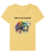 Broasca testoasa pictata in acuarela cu mesajul  Time is an Illusion Tricou mânecă scurtă guler larg fitted Damă Expresser