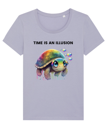 Broasca testoasa pictata in acuarela cu mesajul  Time is an Illusion Lavender
