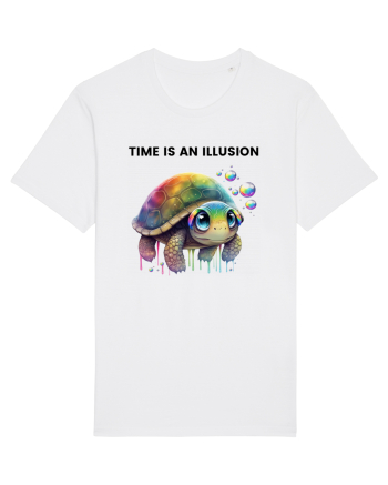 Broasca testoasa pictata in acuarela cu mesajul  Time is an Illusion White