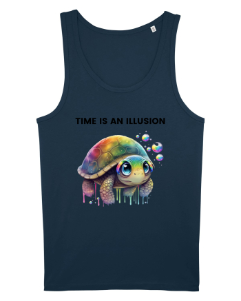Broasca testoasa pictata in acuarela cu mesajul  Time is an Illusion Navy