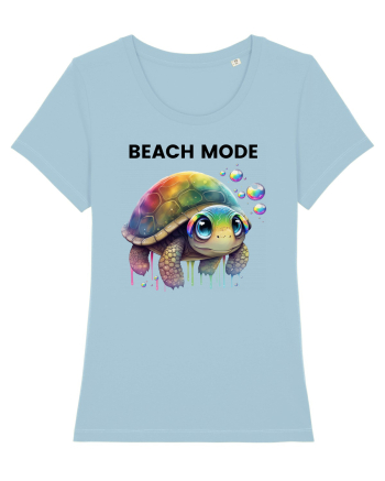 Broasca testoasa pictata in acuarela cu mesajul  Beach Mode Sky Blue