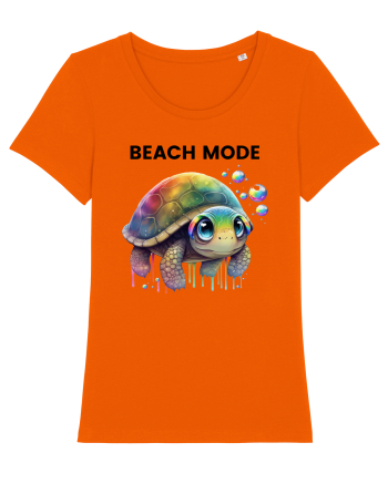 Broasca testoasa pictata in acuarela cu mesajul  Beach Mode Bright Orange