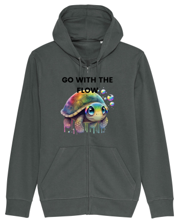 Broasca testoasa pictata in acuarela cu mesajul  Go with the Flow Anthracite