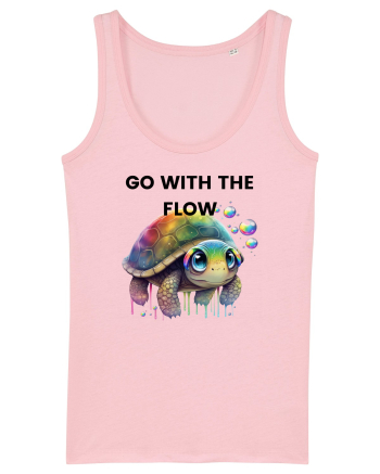 Broasca testoasa pictata in acuarela cu mesajul  Go with the Flow Cotton Pink