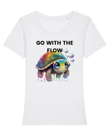 Broasca testoasa pictata in acuarela cu mesajul  Go with the Flow White