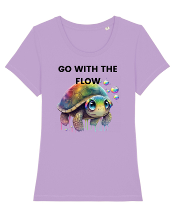 Broasca testoasa pictata in acuarela cu mesajul  Go with the Flow Lavender Dawn