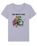 Broasca testoasa pictata in acuarela cu mesajul  Go with the Flow Tricou mânecă scurtă guler larg fitted Damă Expresser
