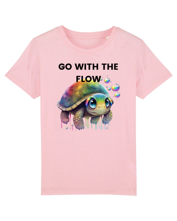 Broasca testoasa pictata in acuarela cu mesajul  Go with the Flow Cotton Pink