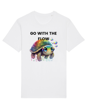 Broasca testoasa pictata in acuarela cu mesajul  Go with the Flow White
