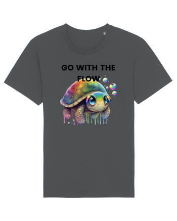 Broasca testoasa pictata in acuarela cu mesajul  Go with the Flow Anthracite