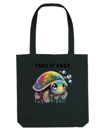 Broasca testoasa pictata in acuarela cu mesajul  Take it Easy Black