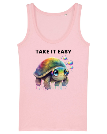 Broasca testoasa pictata in acuarela cu mesajul  Take it Easy Cotton Pink