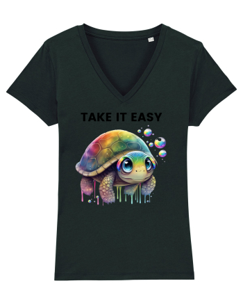Broasca testoasa pictata in acuarela cu mesajul  Take it Easy Black