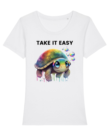 Broasca testoasa pictata in acuarela cu mesajul  Take it Easy White