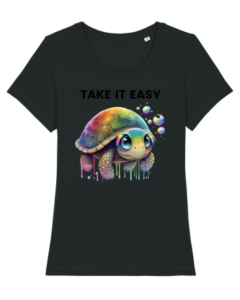 Broasca testoasa pictata in acuarela cu mesajul  Take it Easy Black