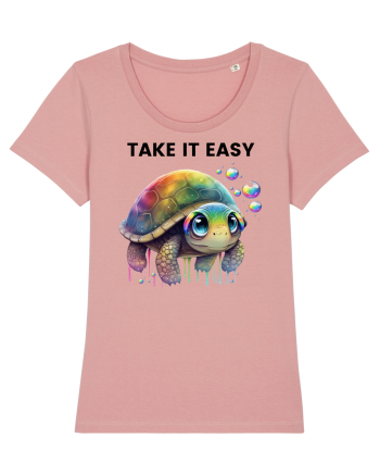Broasca testoasa pictata in acuarela cu mesajul  Take it Easy Canyon Pink