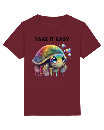 Broasca testoasa pictata in acuarela cu mesajul  Take it Easy Burgundy