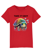 Broasca testoasa pictata in acuarela cu mesajul  Take it Easy Tricou mânecă scurtă  Copii Mini Creator