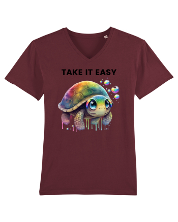 Broasca testoasa pictata in acuarela cu mesajul  Take it Easy Burgundy