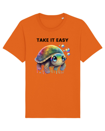 Broasca testoasa pictata in acuarela cu mesajul  Take it Easy Bright Orange