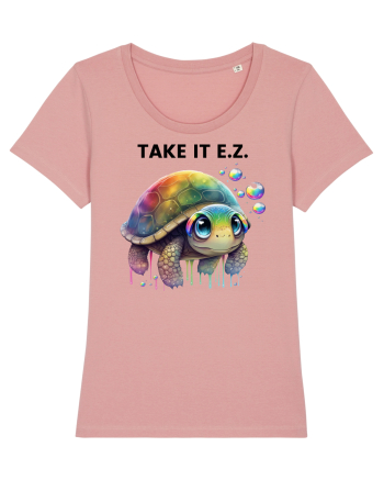 Broasca testoasa pictata in acuarela cu mesajul  Take it E.Z. Canyon Pink