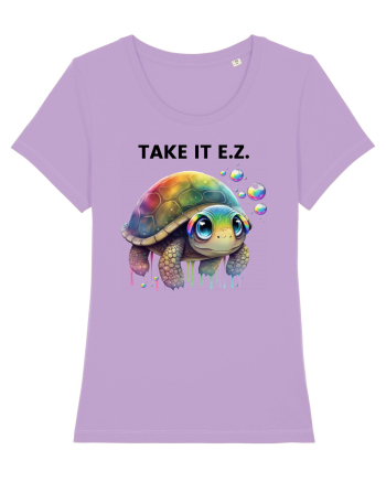 Broasca testoasa pictata in acuarela cu mesajul  Take it E.Z. Lavender Dawn