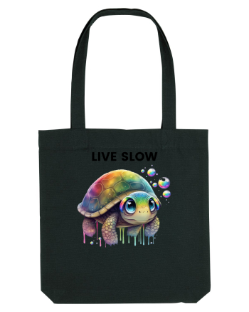 Broasca testoasa pictata in acuarela cu mesajul Live Slow Black