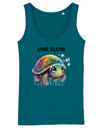Broasca testoasa pictata in acuarela cu mesajul Live Slow Ocean Depth