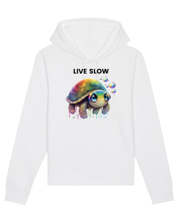 Broasca testoasa pictata in acuarela cu mesajul Live Slow White